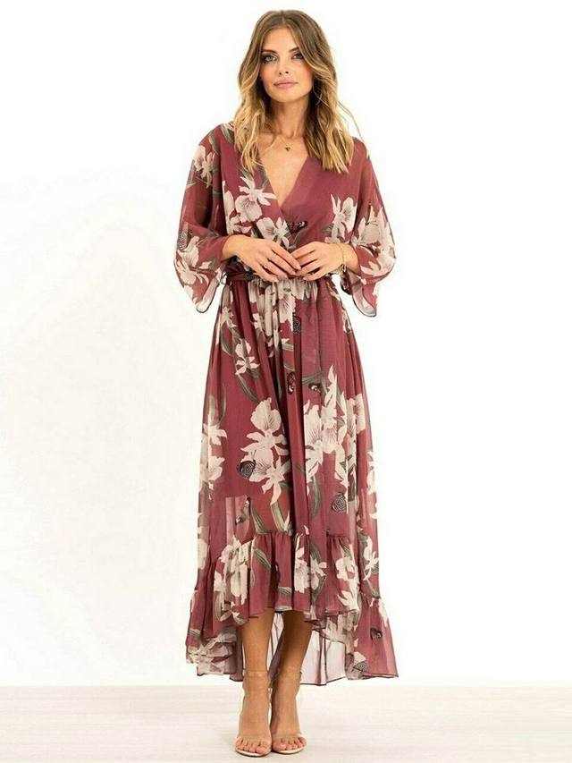 The Amélie — Floral Kimono-Sleeve Midi Dress