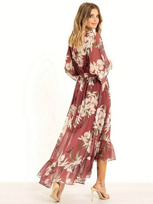 The Amélie — Floral Kimono-Sleeve Midi Dress