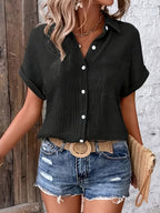 Gaelle — Collared Button-Front Short-Sleeve Top