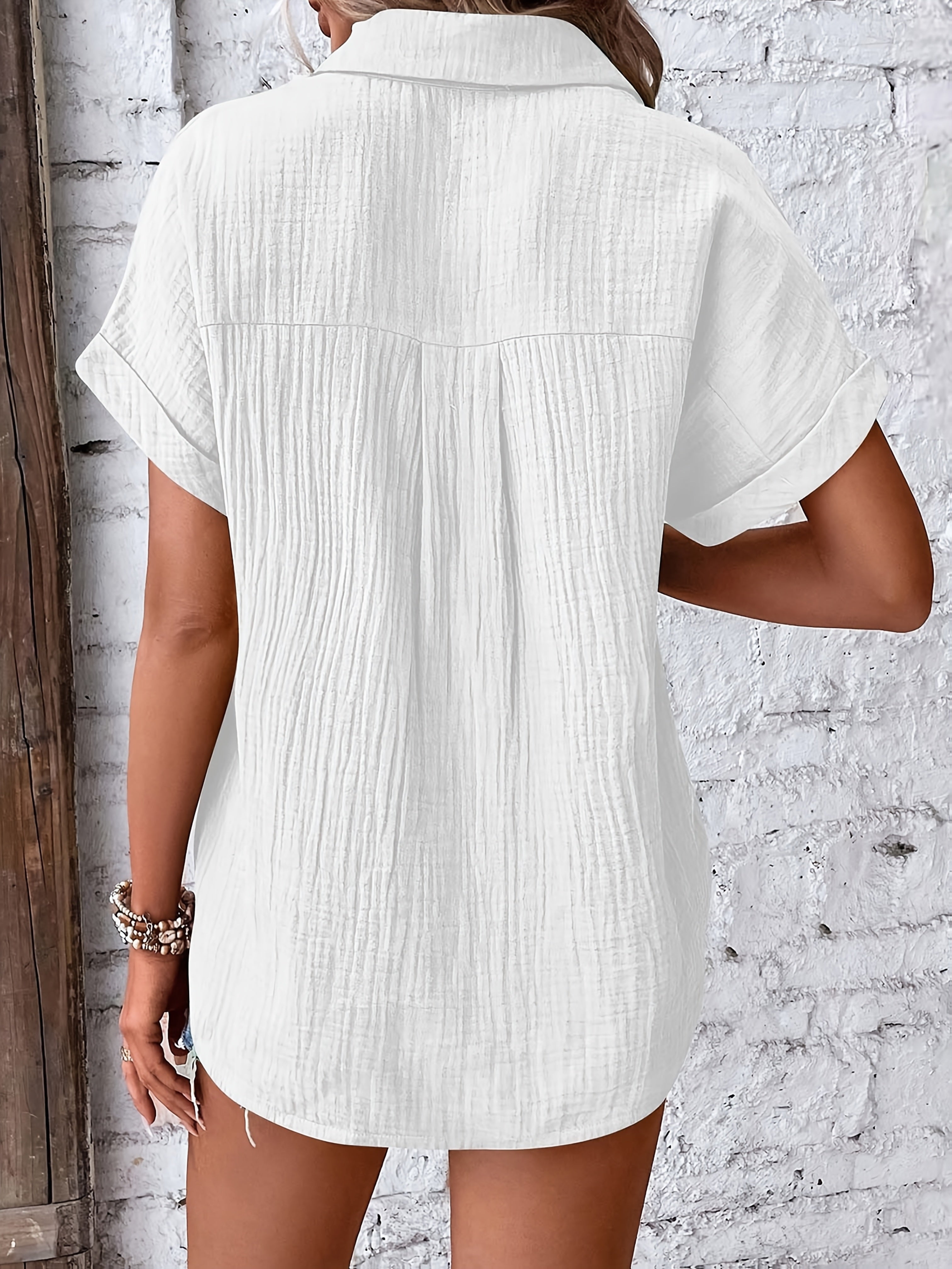 Gaelle — Collared Button-Front Short-Sleeve Top