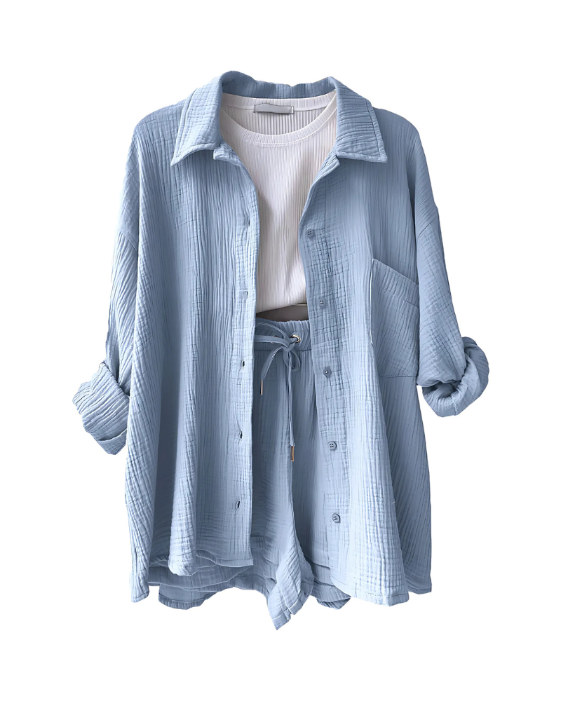 The Sylvie — Striped Button-Up Shorts Set