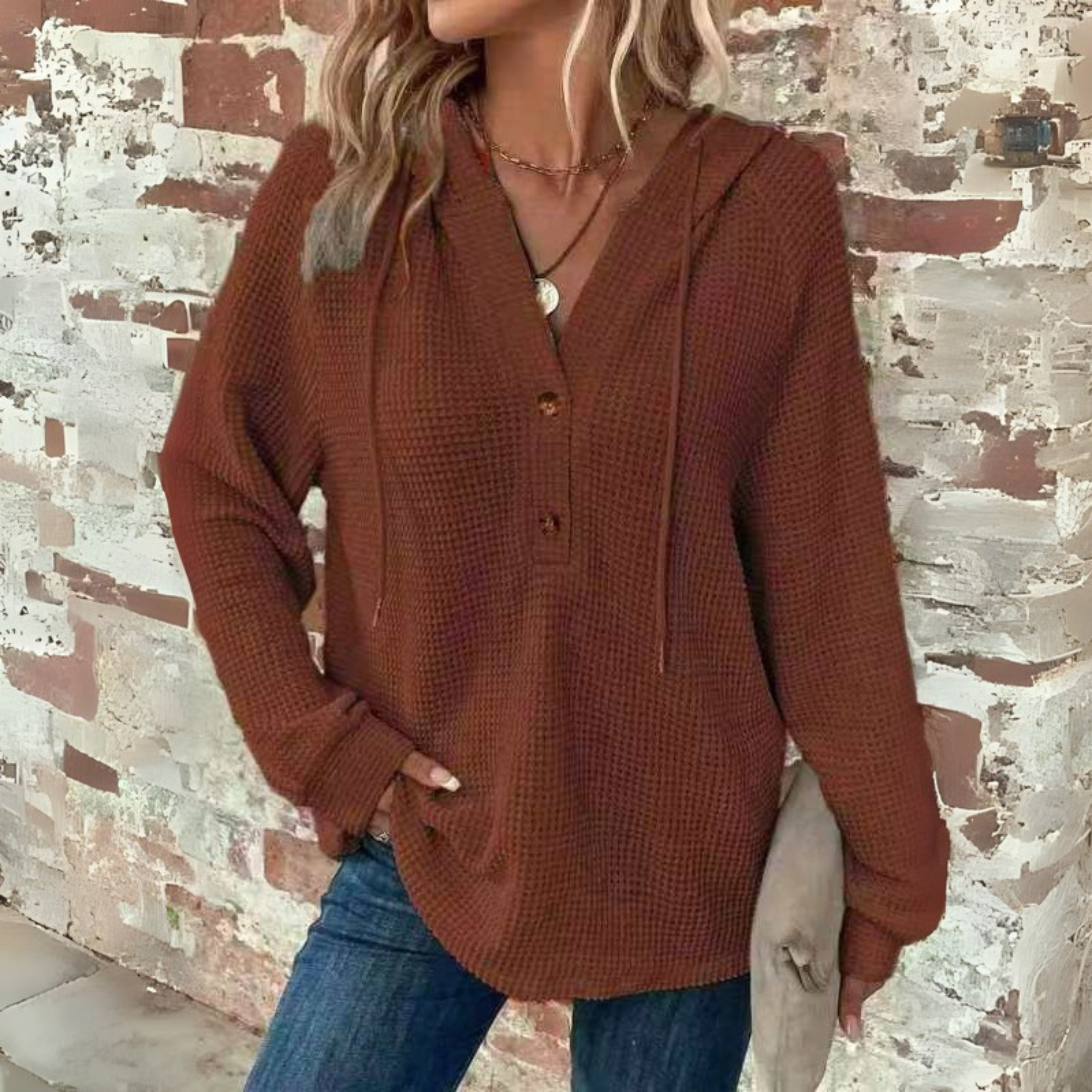 The Élise — Soft V-Neck Hoodie Knit