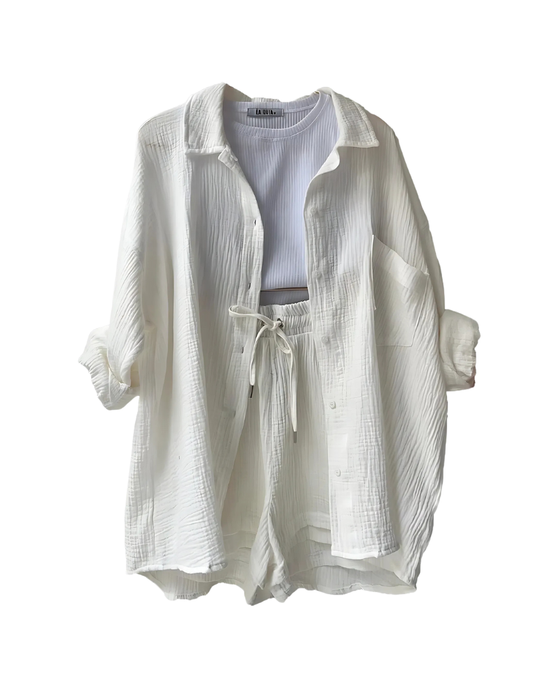 The Sylvie — Striped Button-Up Shorts Set