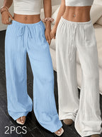 The Amélie — Casual Solid Wide-Leg Pants - SET 2 PIECES