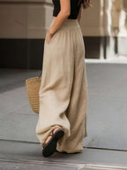Joséphine — Tan Wide-Leg Textured Pocket Pants