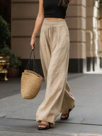 Joséphine — Tan Wide-Leg Textured Pocket Pants