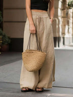 Joséphine — Tan Wide-Leg Textured Pocket Pants