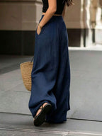 Joséphine — Tan Wide-Leg Textured Pocket Pants