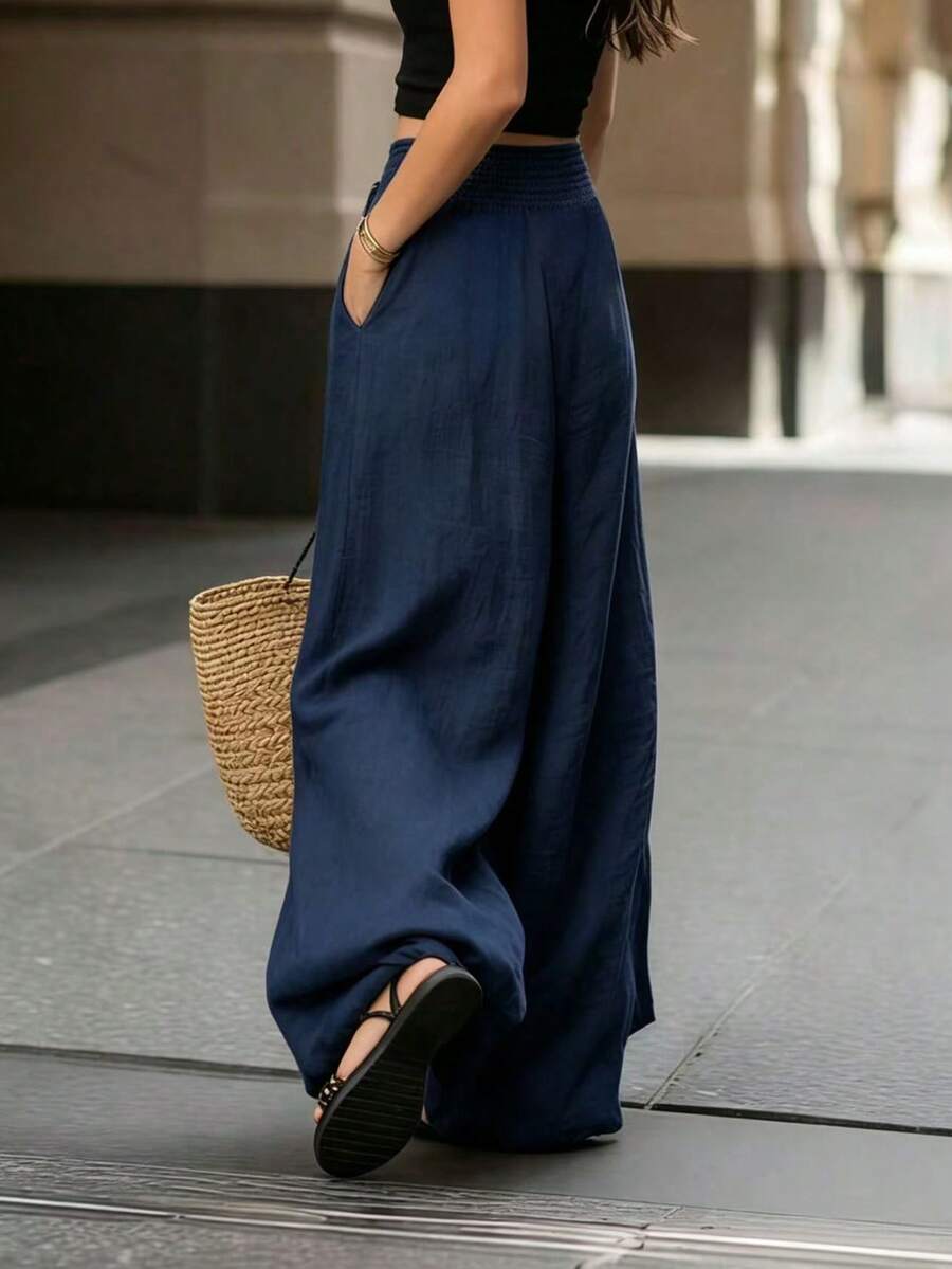 Joséphine — Tan Wide-Leg Textured Pocket Pants