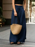 Joséphine — Tan Wide-Leg Textured Pocket Pants