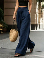 Joséphine — Tan Wide-Leg Textured Pocket Pants