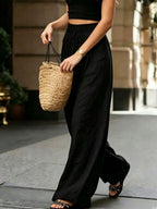 Joséphine — Tan Wide-Leg Textured Pocket Pants