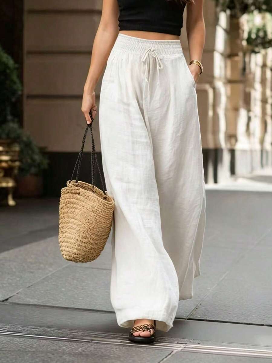 Joséphine — Tan Wide-Leg Pocket Pants