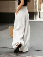 Joséphine — Tan Wide-Leg Textured Pocket Pants