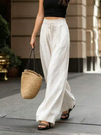 Joséphine — Tan Wide-Leg Textured Pocket Pants