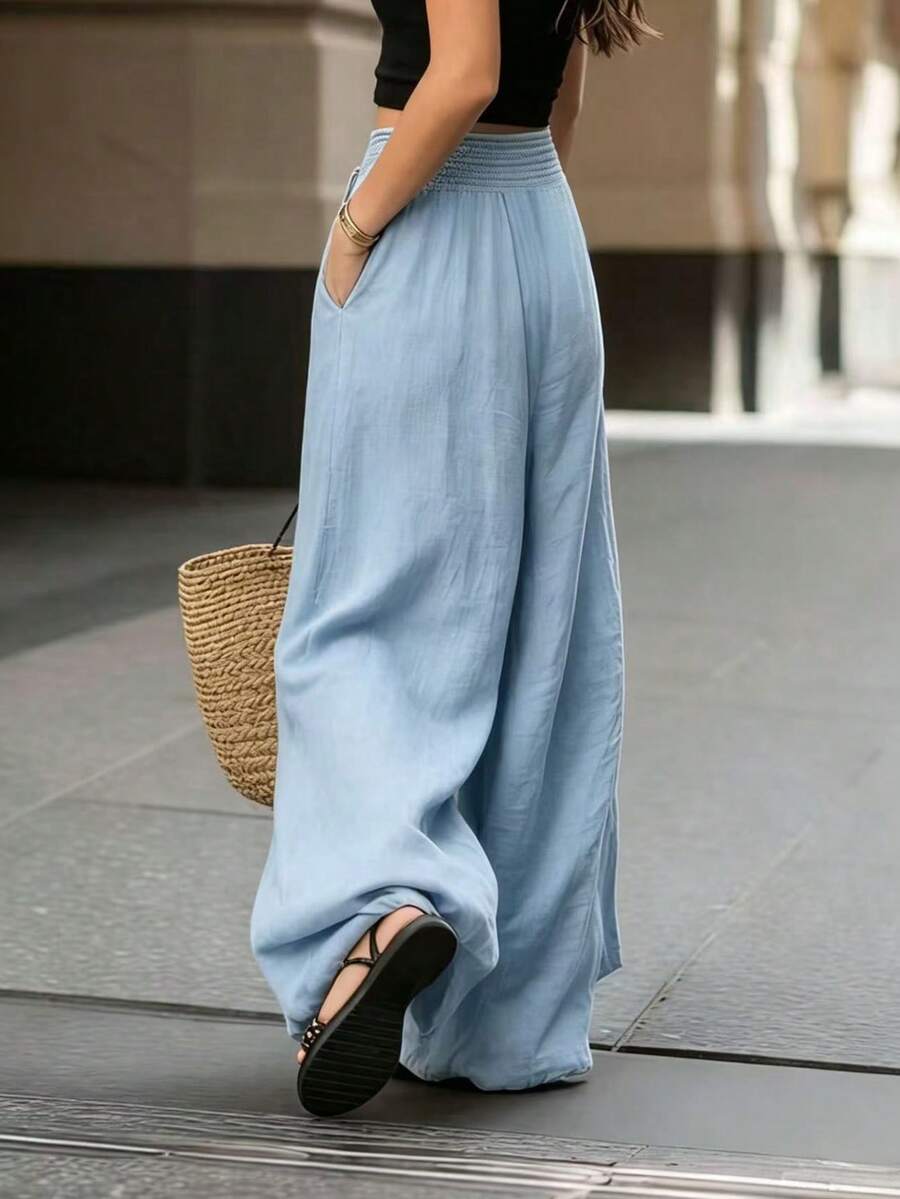 Joséphine — Tan Wide-Leg Textured Pocket Pants