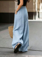 Joséphine — Tan Wide-Leg Textured Pocket Pants
