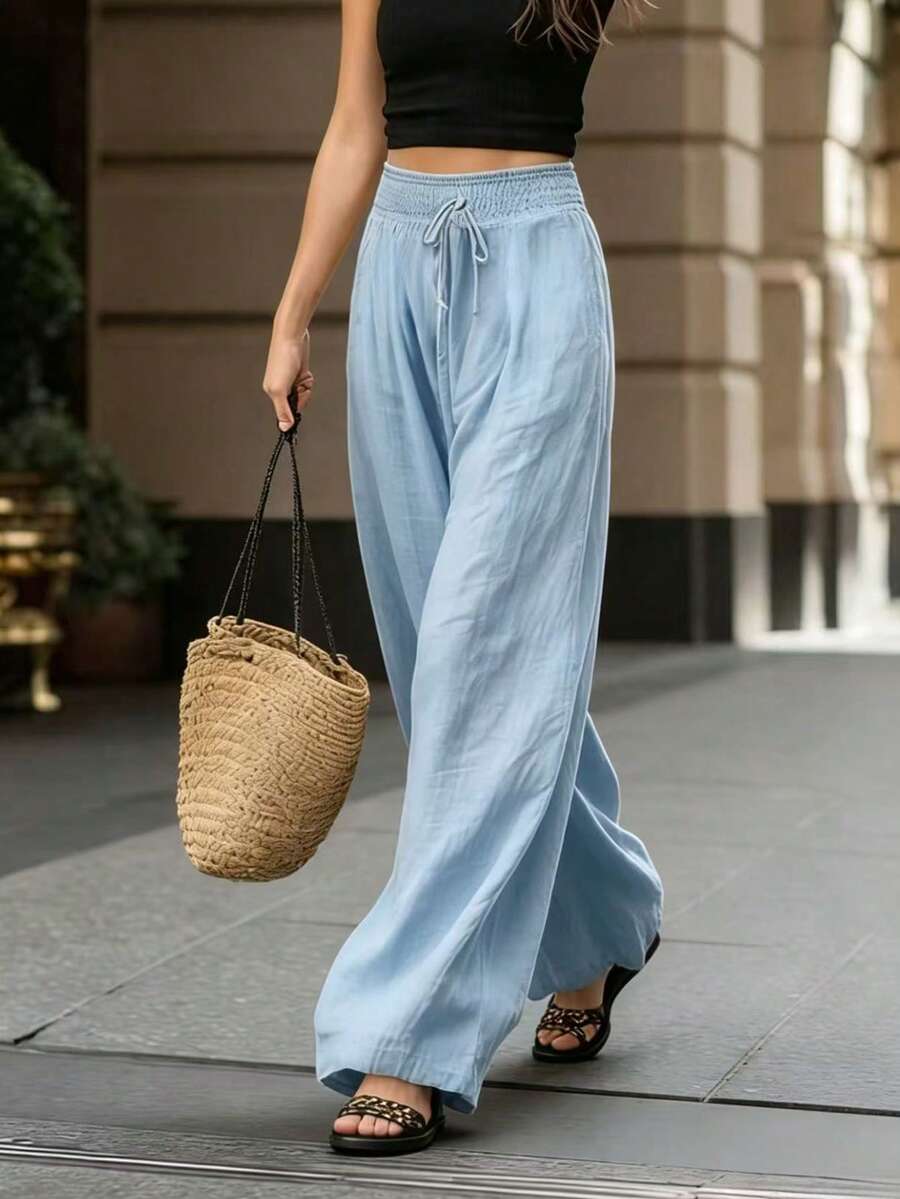 Joséphine — Tan Wide-Leg Textured Pocket Pants