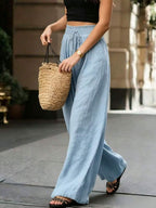 Joséphine — Tan Wide-Leg Textured Pocket Pants