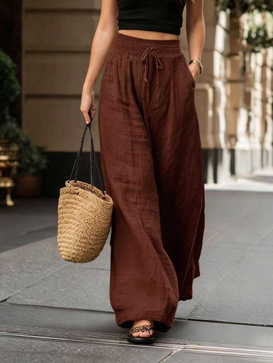 Joséphine — Tan Wide-Leg Pocket Pants