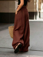 Joséphine — Tan Wide-Leg Textured Pocket Pants