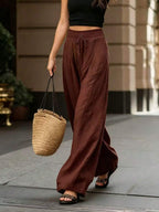 Joséphine — Tan Wide-Leg Textured Pocket Pants