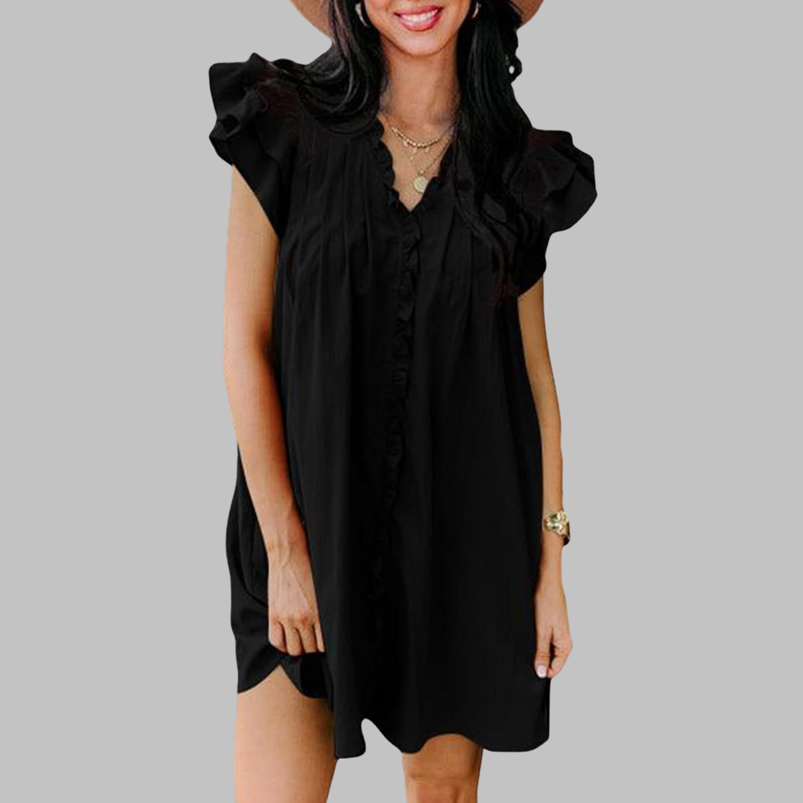 The Vivienne — Ruffled V-Neck Midi Dress