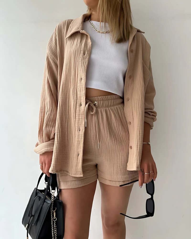 The Sylvie — Striped Button-Up Shorts Set