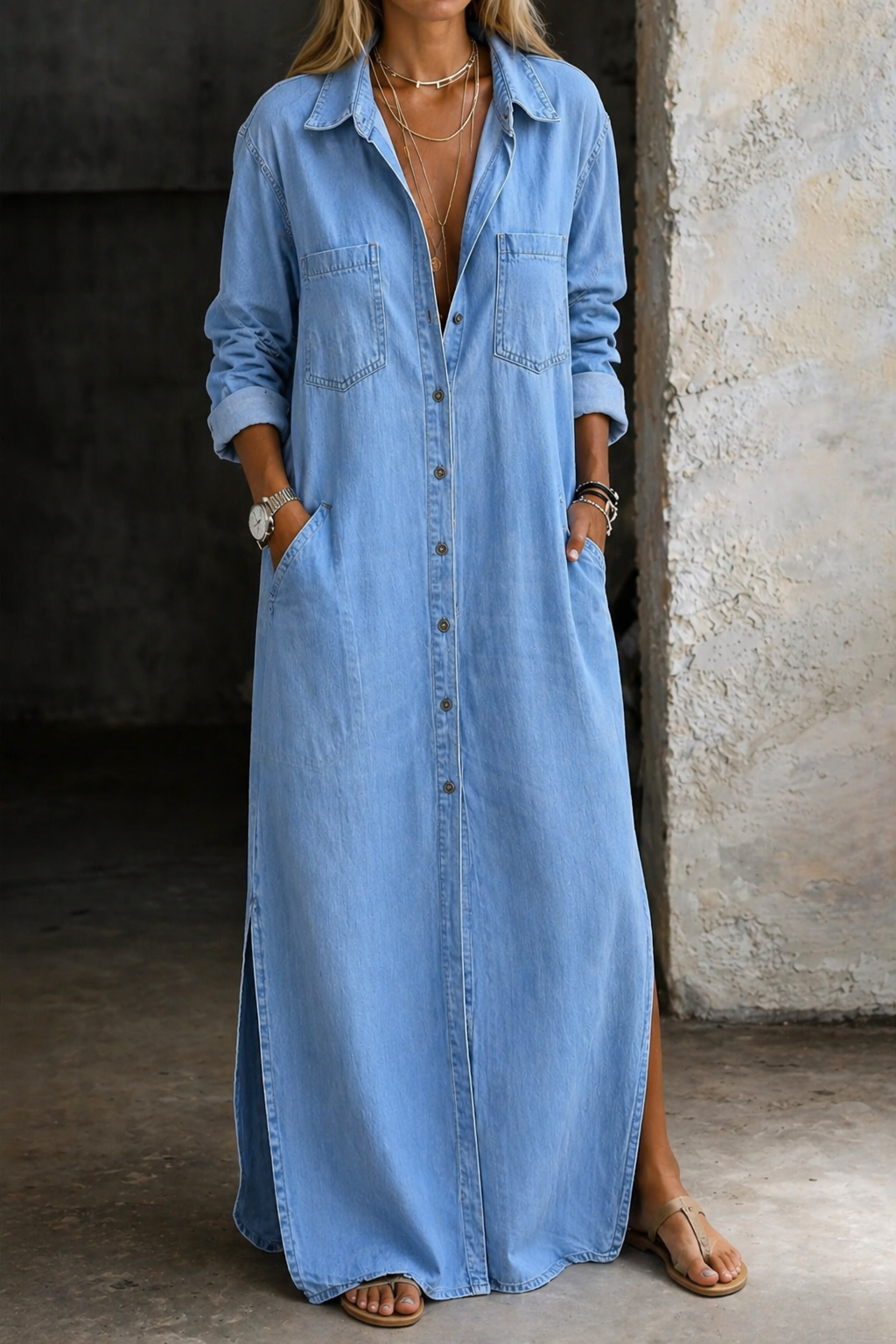 Delana — Denim Button Down Dress