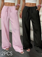 The Amélie — Casual Solid Wide-Leg Pants - SET 2 PIECES
