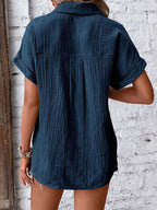 Gaelle — Collared Button-Front Short-Sleeve Top