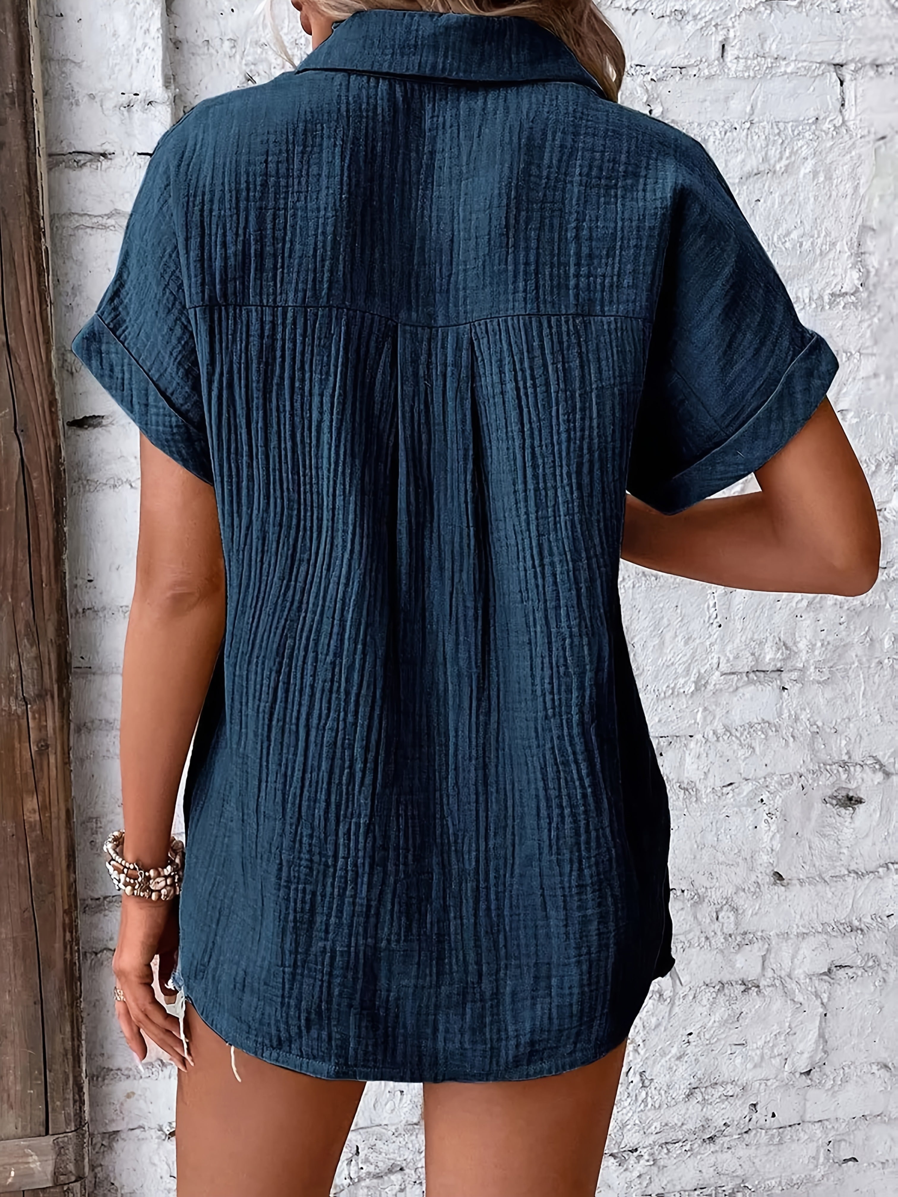 Gaelle — Collared Button-Front Short-Sleeve Top