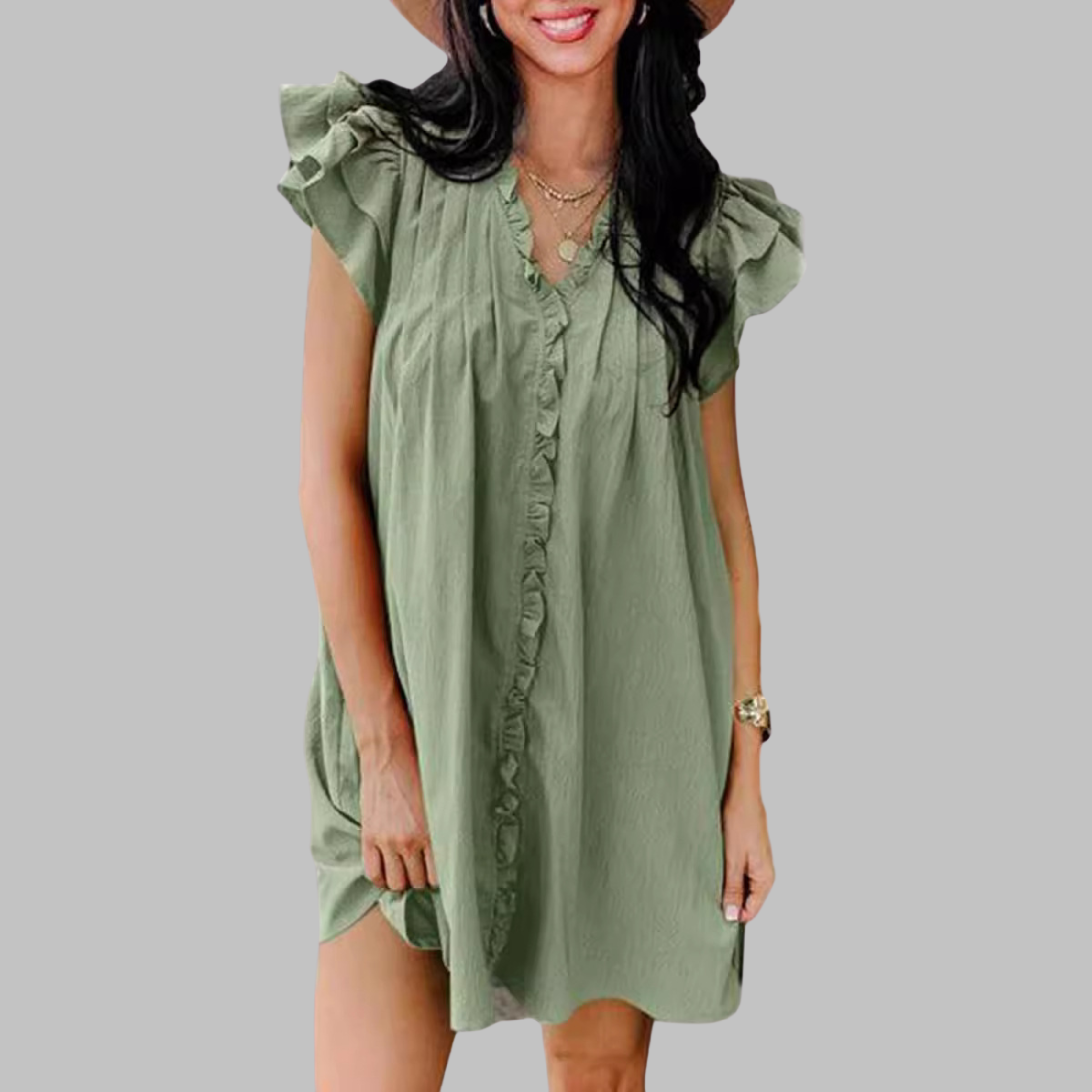 The Vivienne — Ruffled V-Neck Midi Dress