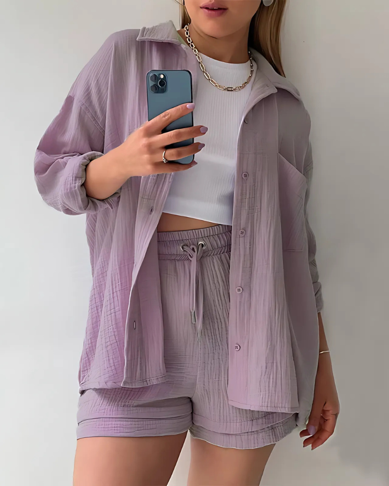 The Sylvie — Striped Button-Up Shorts Set