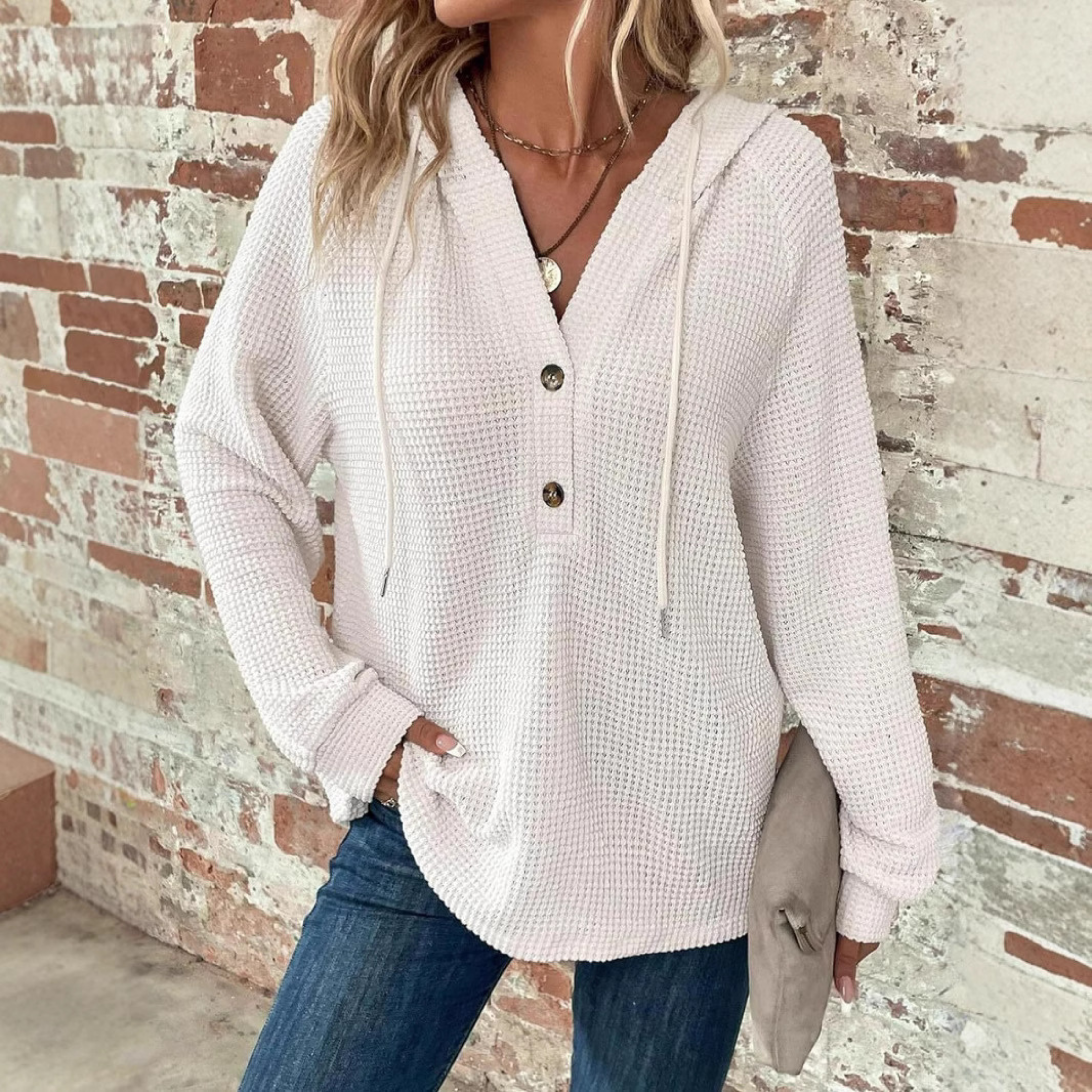 The Élise — Soft V-Neck Hoodie Knit