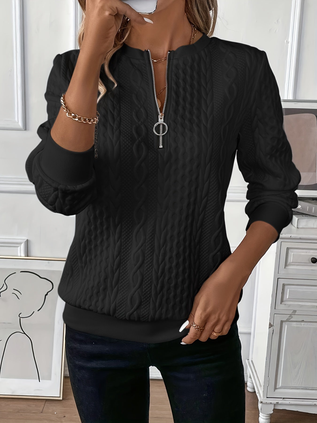 The Iris — Striped Quarter-Zip Sweater
