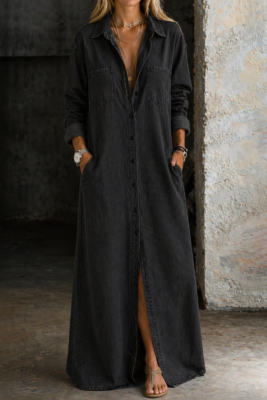 Delana — Denim Button Down Dress