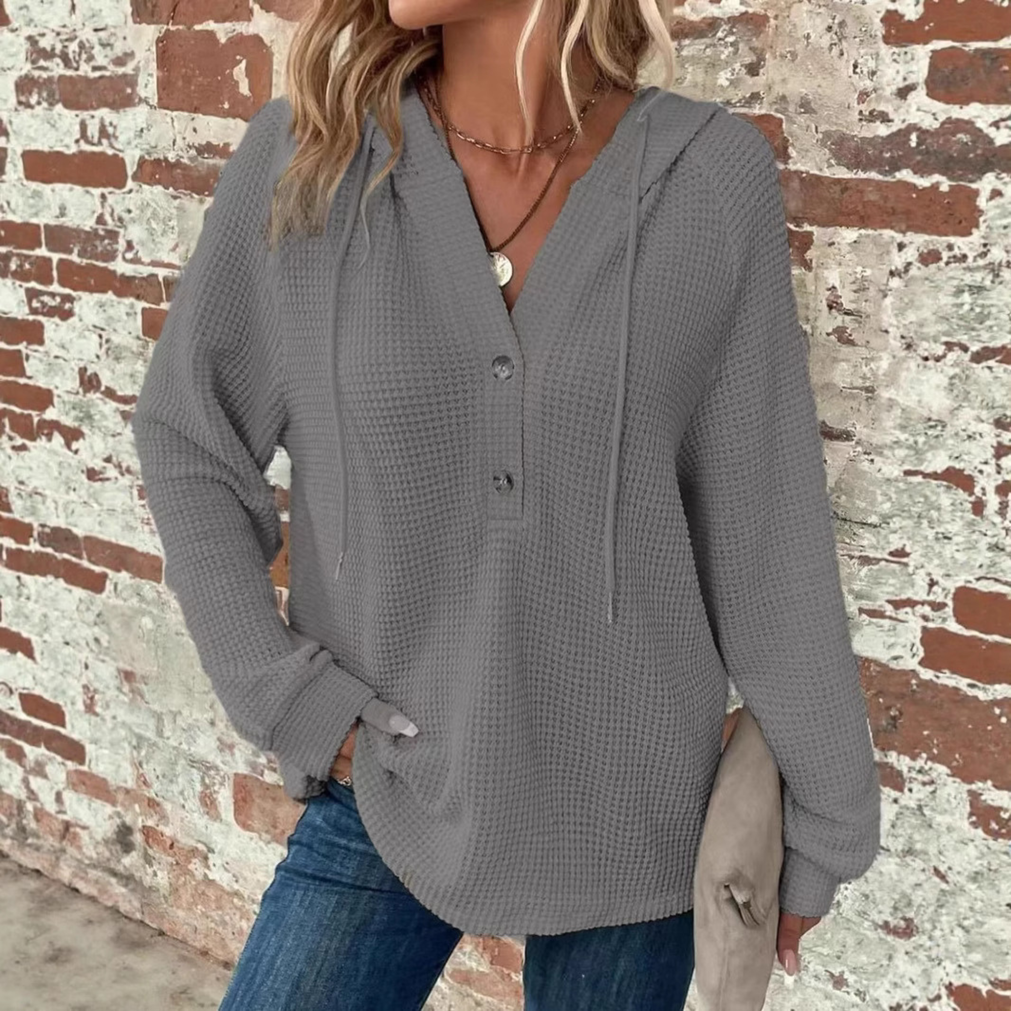 The Élise — Soft V-Neck Hoodie Knit