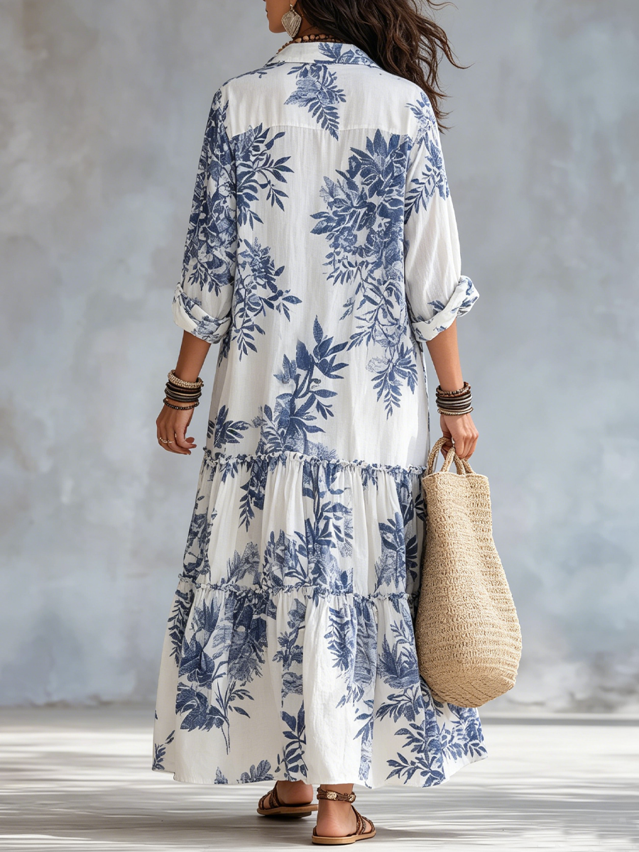 Iris — Blue Floral Button-Down Maxi Dress