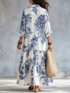 Iris — Blue Floral Button-Down Maxi Dress