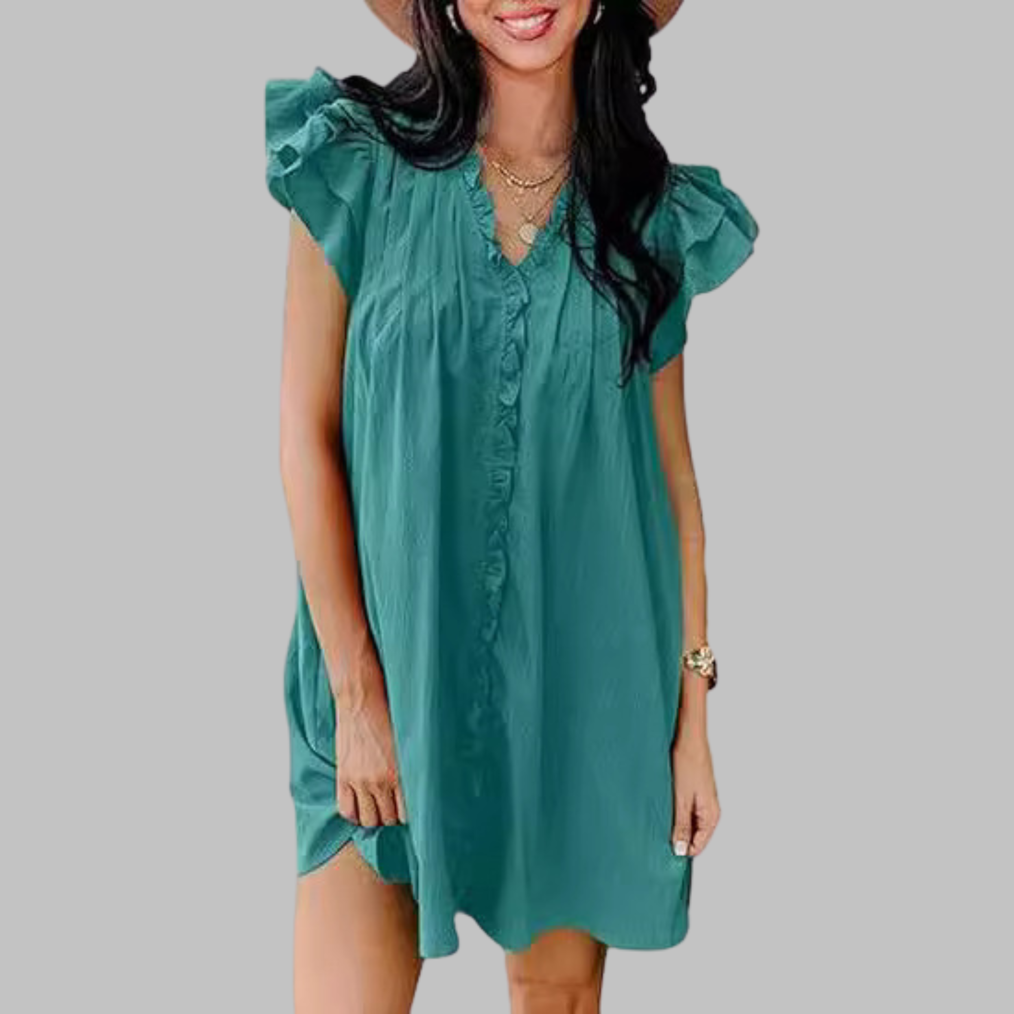 The Vivienne — Ruffled V-Neck Midi Dress
