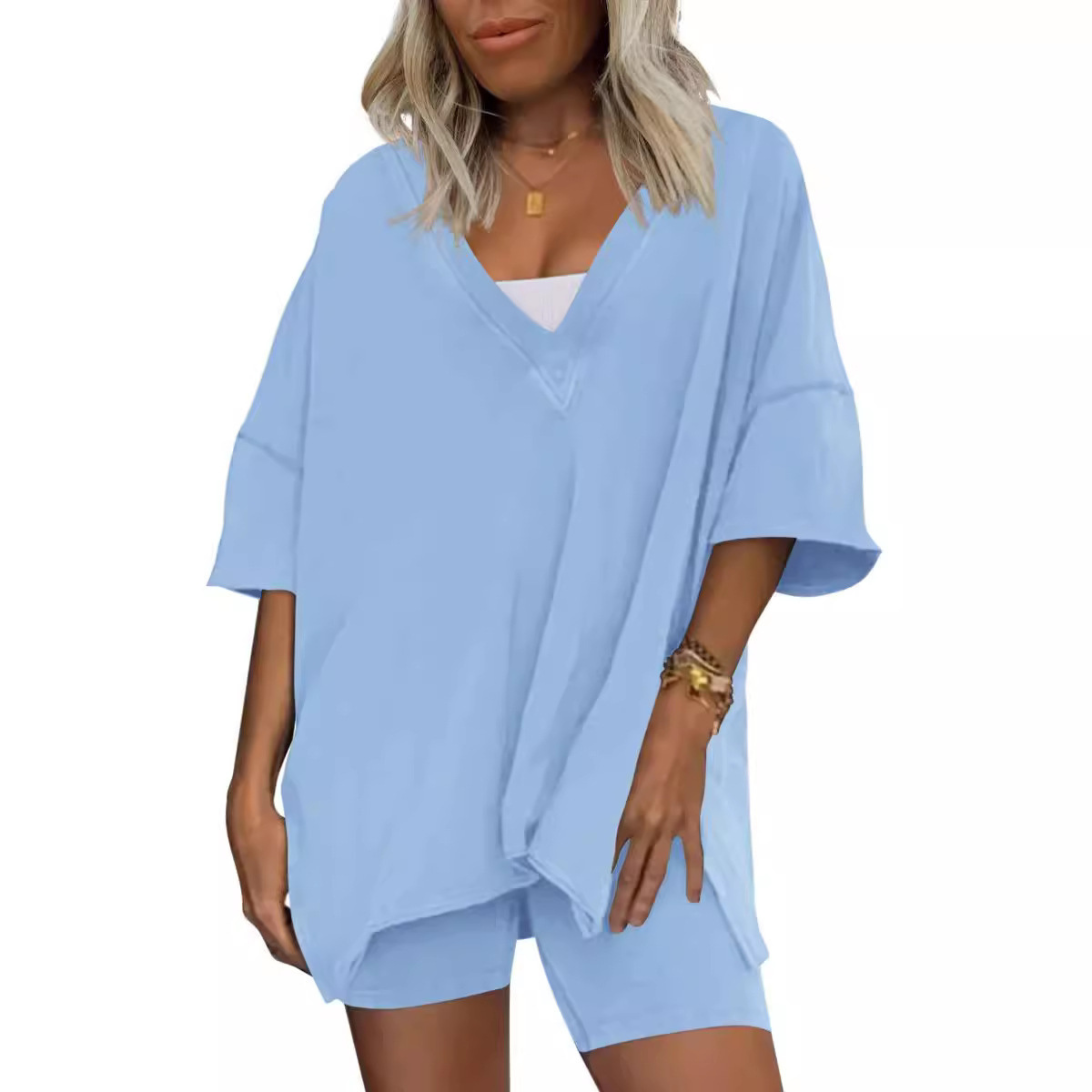 The Camille — V-Neck Cotton Short Set