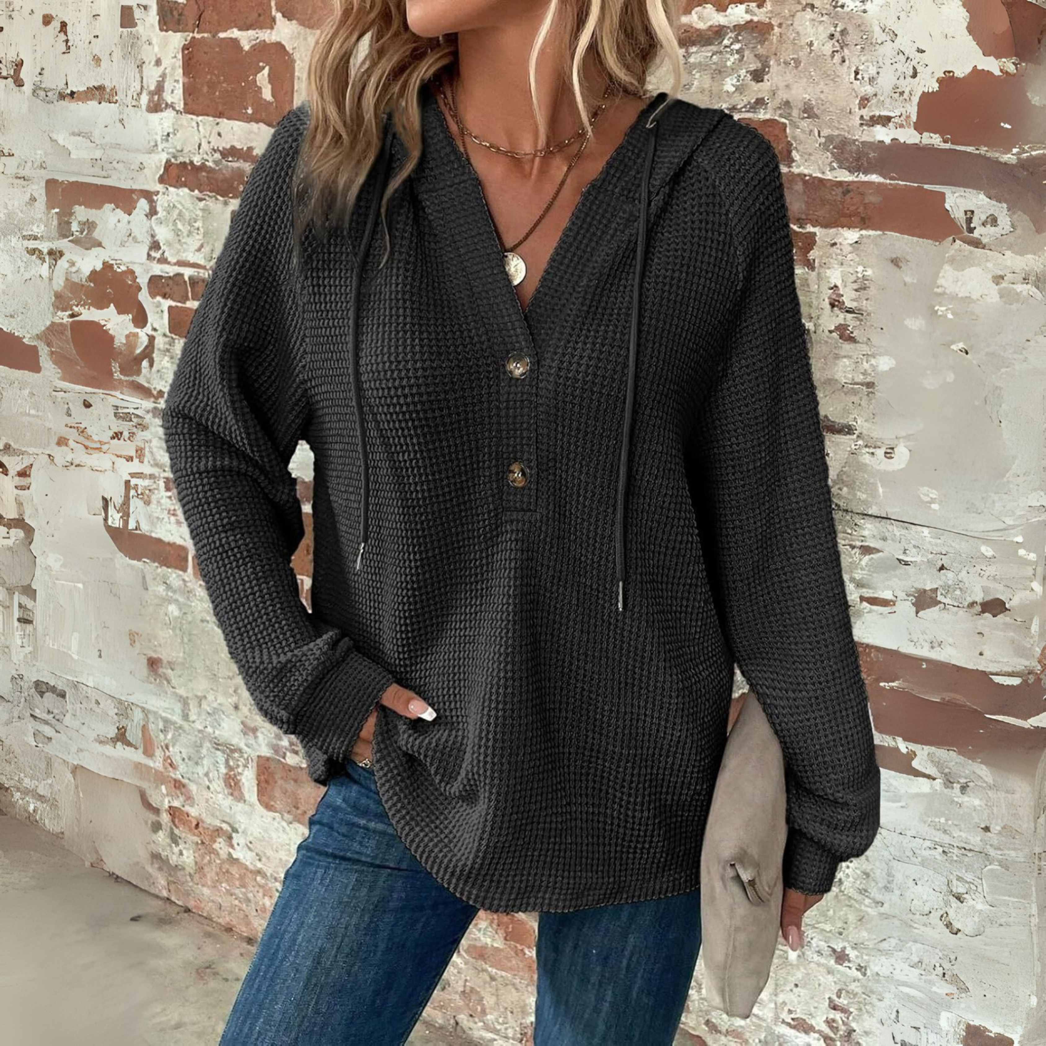 The Élise — Soft V-Neck Hoodie Knit