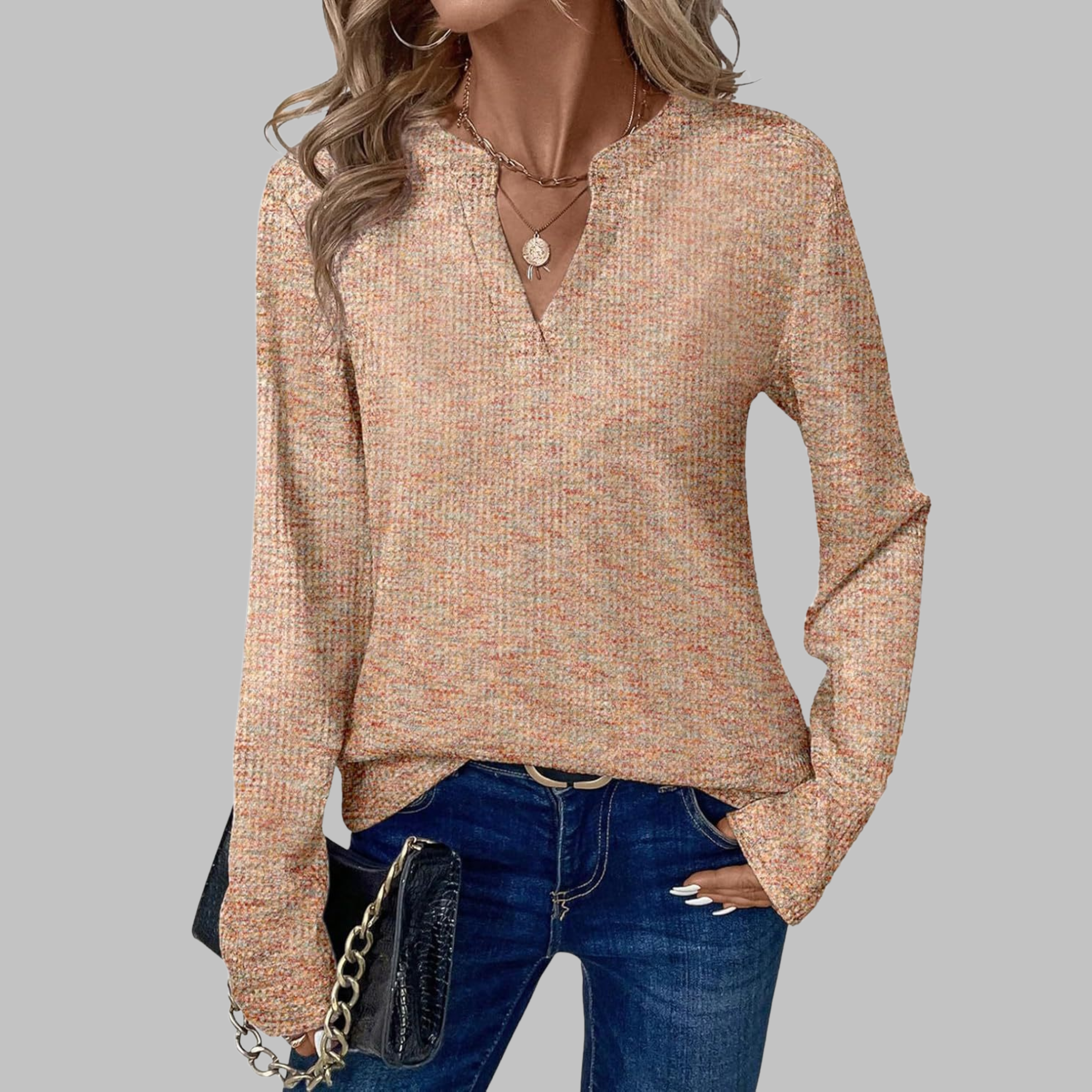 The Vivienne — Soft Long-Sleeve V-Neck Blouse