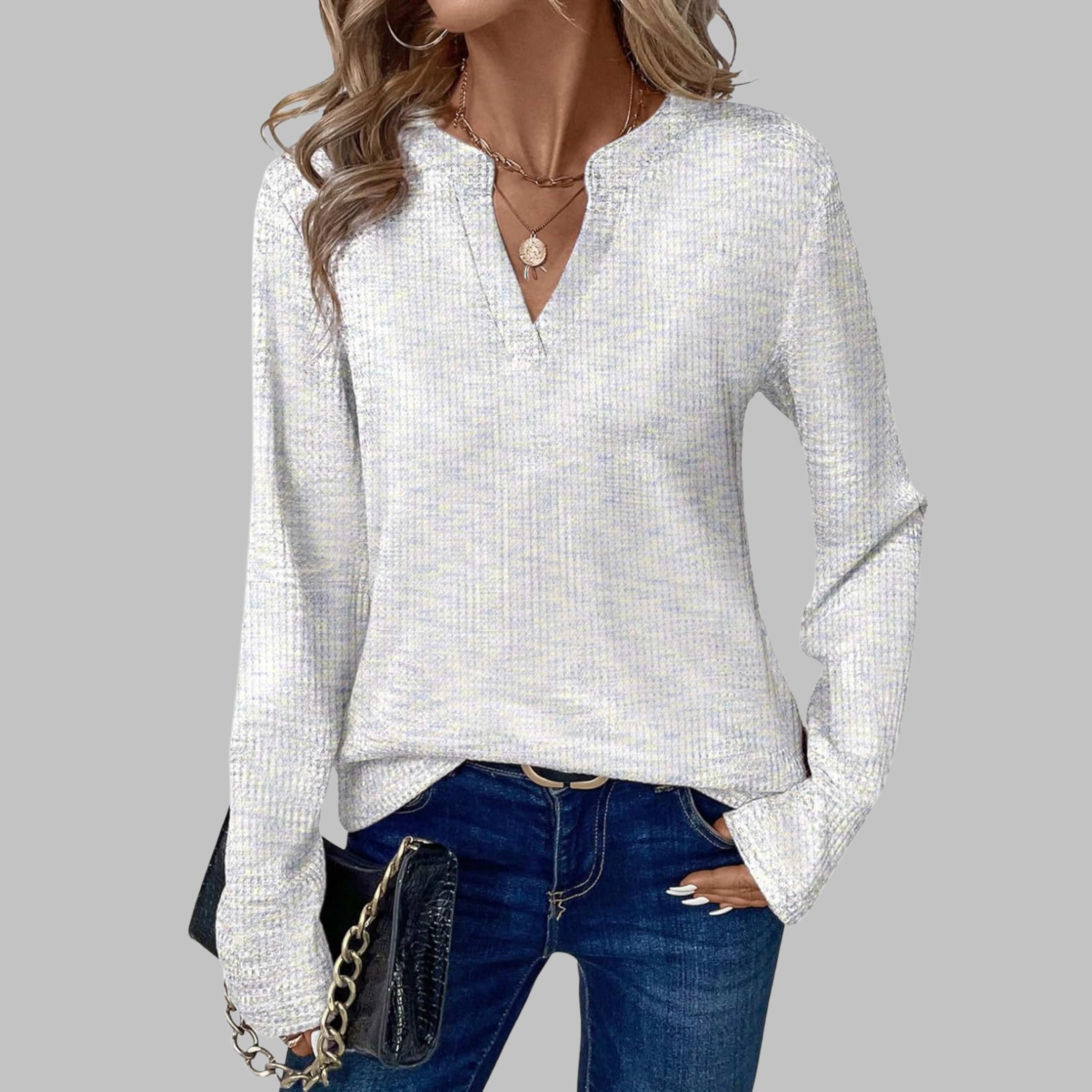 The Vivienne — Soft Long-Sleeve V-Neck Blouse