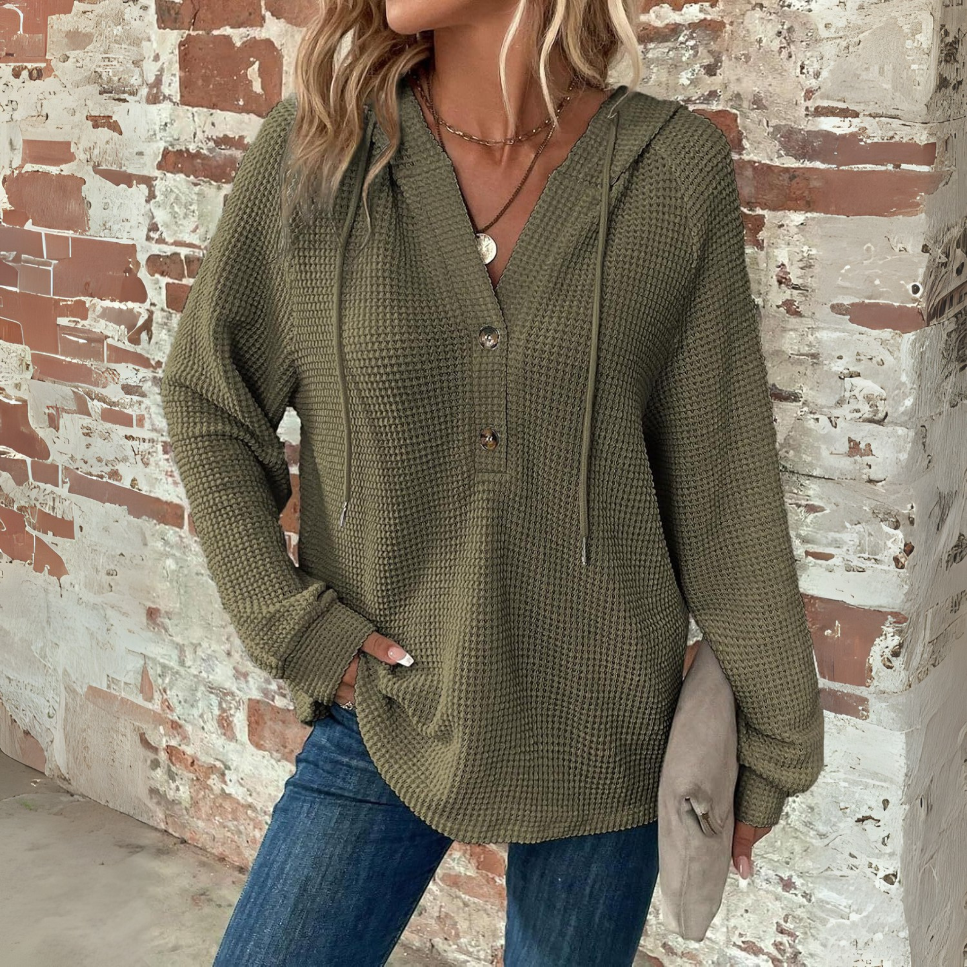 The Élise — Soft V-Neck Hoodie Knit