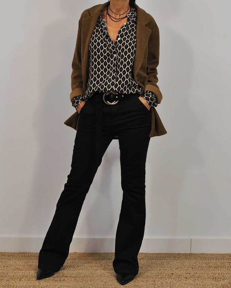 The Lucie — Geometric Print V-Neck Blouse
