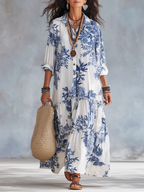 Iris — Blue Floral Button-Down Maxi Dress