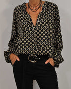 The Lucie — Geometric Print V-Neck Blouse