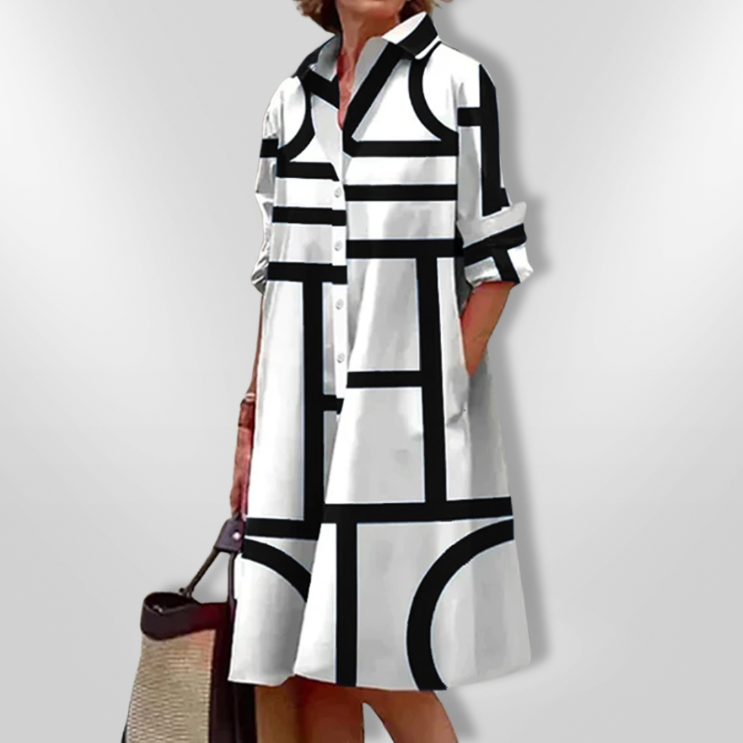 The Margot — Geometric Fitted Midi Dress